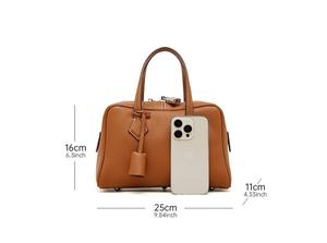 Sac bowling en cuir grainé de luxe discret, avec coutures artisanales exquises, sac à main <span class=keywords><strong>Boston</strong></span> pour femme, sacs fourre-tout rétro avec clochette - Product Image 6