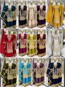 Vêtements de mariage gracieux Pure Chinon Silk Kurta et Palazzo avec travail de broderie avec Dupatta assorti par Maruti Fashion - Product Image 5