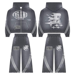 Conjunto de sudadera con capucha y forro polar de algodón para hombre, chándal transpirable con serigrafía de logotipo personalizado a prueba de viento para ropa informal de invierno - Product Image 5