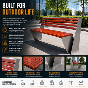 Panca <span class=keywords><strong>da</strong></span> Esterno Commerciale in Acciaio Inox e Legno per Parchi, Sedute Pubbliche, Arredo Urbano e Giardini, Produzione OEM - Product Image 4