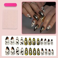 HYC-DY-499 Halloween Ongles à presser réutilisables motif fantôme sombre, citrouille et chauve-souris, forme amande, couverture complète, 24 pièces