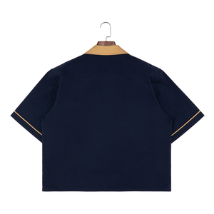 เสื้อเชิ้ตผู้ชายแขนสั้นผ้าฝ้ายคอปกพับติดกระดุม ป้องกันรอยยับ ทรงบ็อกซี่ ตัดสั้น ปักลายโซ่ สำหรับฤดูร้อน - Product Image 2