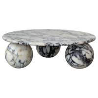 Table basse ronde moderne en marbre Newstar avec base sphérique, table centrale en marbre naturel pour ensemble de meubles de salon