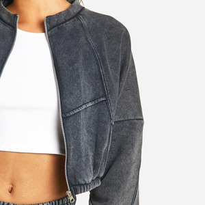 ชุดเสื้อสเวตเตอร์แขนยาวของผู้หญิงเสื้อครอปมีฮู้ดแบบวินเทจชุดเสื้อผ้าคู่ดีไซน์สีพื้นซักได้ตามต้องการ - Product Image 5