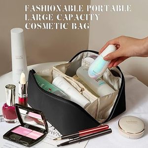 Luxury Leather Handled Eco-Friendly Multi-Purpose Cosmetic <b>Bag</b> Zipper Closure Large Capacity Makeup <b>Bag</b> for <b>Women</b> Travel Daily - Product Image 3
