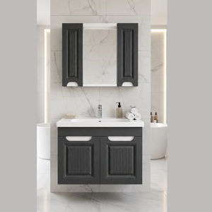Conjunto de Muebles de Baño para Proyectos de Construcción, Mueble de Baño con Acabado Mate Antracita, con Espejo, Gabinete de Almacenamiento y Lavabo de Cerámica Incluidos - Product Image 4