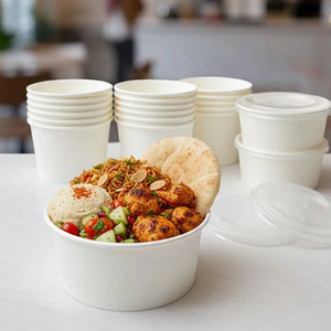 ชามกระดาษคราฟท์ทรงสี่เหลี่ยมกันน้ำ เกรดอาหาร ใช้แล้วทิ้ง เคลือบเงา ลายนูน ป้องกันการรั่วซึม กันน้ำมัน สำหรับใส่สลัด - Product Image 1