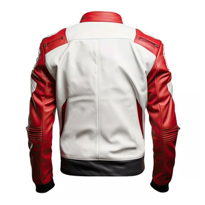 Veste de motard en cuir d'agneau véritable 100% noir et blanc pour homme - Product Image 6