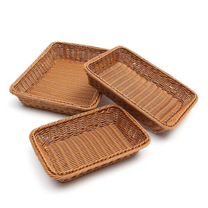 Rectangle Paper Rope <b>Basket</b> with Handle Two Compartments Handwoven Storage <b>Tray</b> for Fruits Snacks Home Kitchen Decor - Product Image 3