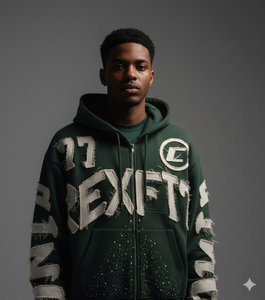 เสื้อฮู้ด Rexfit Sports สำหรับผู้ชาย แบบซิปเต็มตัว ดีไซน์ทำเก่า แต่งลายปักที่หน้าอก แขนเสื้อตัดสี สไตล์สตรีท ฮู้ดดี้ลำลองแบบมีซิป - Product Image 3