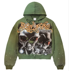 Sudadera con Capucha de Estilo Punk para Hombre, Hecha en Fábrica con Cristales de Calidad de Exportación y Diseño Desgastado, para Fiestas y Uso Diario - Product Image 1