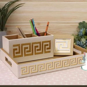 Plateau en cuir élégant en bois pour chambre à coucher salon cuisine-Vaisselle pratique porte-boissons avec boîte de rangement - Product Image 1