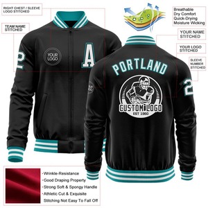 Personalizado negro blanco-verde azulado bombardero Varsity Letterman cremallera chaqueta cortavientos Streetwear vintage hombres Varsity chaqueta - Product Image 2