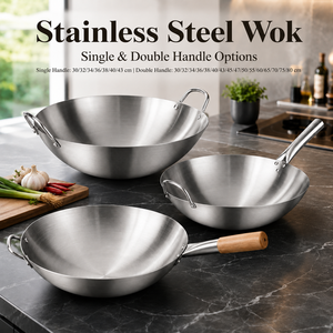 Wok en acier inoxydable commercial, fond rond, grande capacité, poêle <span class=keywords><strong>de</strong></span> cuisson pour restaurant, compatible gaz et induction - Product Image 2