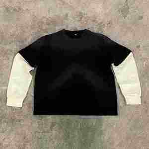 Camiseta de peso pesado personalizada OEM, Camiseta lisa de manga larga de doble capa para hombre, camiseta de gran tamaño con hombros descubiertos de 300GSM - Product Image 2