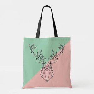 Sacs fourre-tout en toile de coton avec impression intégrale motif rennes, fermeture éclair, poignée noire, sac à bandoulière pour usage quotidien féminin - Product Image 5