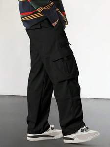 กางเกงคาร์โก้ Y2K น้ำหนักเบาสำหรับผู้ชายกางเกงทรงตรงแบบหลวมพร้อมเชือกรูดกางเกงปีนเขาแบบลำลองดีไซน์มีกระเป๋าและซิป - Product Image 3