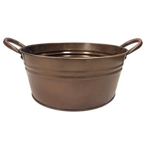 Maceta ovalada galvanizada con asas para uso en jardín - Product Image 1