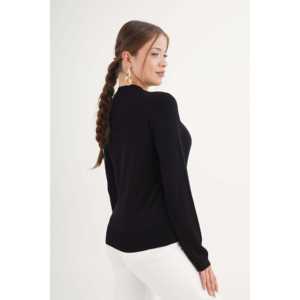 Suéter Negro de Cuello Redondo para Mujer, Tejido Fino, Producto al por Mayor - Product Image 1