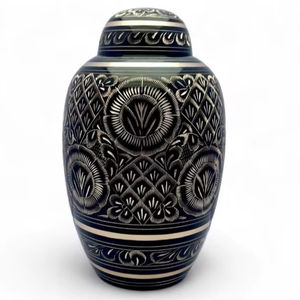 Urne funéraire noire pour adulte avec motif gravé argenté, 10 pouces, pour cendres humaines, capacité jusqu'à 200 livres - Product Image 1