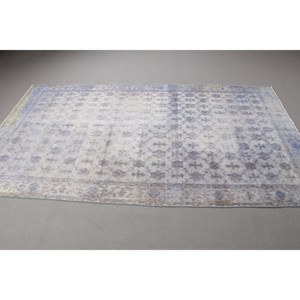 Alfombra Vintage, Alfombra Turca Grande de 5.1x8.9 pies, Alfombra de Lana Azul con Diseño de Patchwork - Product Image 3