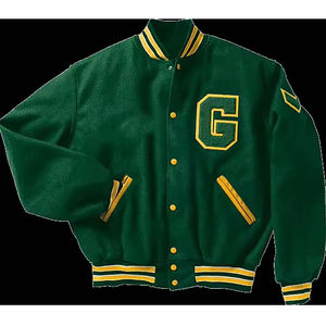 High-Street unisexe rayures bas et col montant serviette patchs de broderie laine et cuir manches hommes varsité vestes Style de rue - Product Image 2