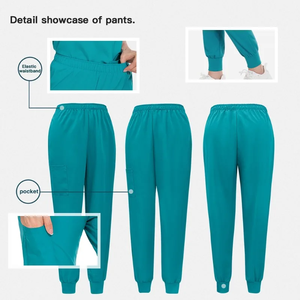 Uniformes médicos de punto para mujer, uniformes con cuello en V y cremallera de 5 bolsillos, microelasticidad para uso en hospitales/SPA/clínicas dentales - Product Image 3