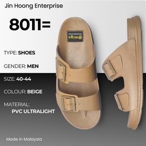 รองเท้าแตะ PVC แบบสวมสำหรับผู้ชาย สีเบจ น้ำหนักเบา กันลื่น สวมใส่สบาย รองเท้าลำลอง ขายส่งจำนวนมาก @migo 8011= ผลิตในมาเลเซีย - Product Image 1