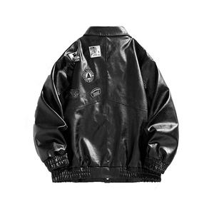 <b>Men's</b> High Quality Custom Logo Fashion Leather <b>Jacket</b> Long Streetwear with Stand Collar Zipper <b>for</b> Winter - Product Image 1