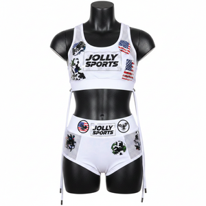 Conjunto de Bikini Premium para Mujer, 225 GSM, Nailon y Spandex, Blanco, con Panel de Malla Gráfica, Estilo Bordado, Logotipo con Parche, Bikinis para Mujer - Product Image 1