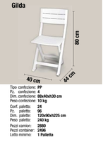 Chaise pliante d'extérieur élégante et traditionnelle de fabrication italienne, certifiée ISO9001, en plastique PP résistant aux UV, pour hôtel, villa, patio, jardin