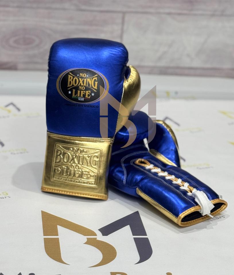 Blue & Gold "no Boxing No Life" Boxing Gloves Premium Training Gear Authentic Genuine Leather Boxing Gloves Pro Quality