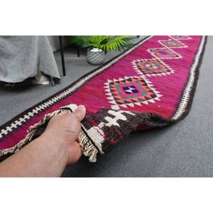 Alfombra de lana negra púrpura Kilim 2,6 X 12.3ft Técnica de Jacquard de tejido plano turco con patrón abstracto para adolescentes para pasillo - Product Image 3