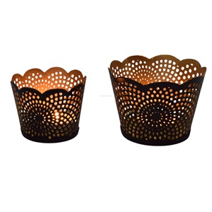 Small Metal <b>Tea</b> <b>Light</b> Holder Black Gold Flower Design Perforated Home Decor Handmade IHA Model IHACA355 Valentine's Christmas - Product Image 1
