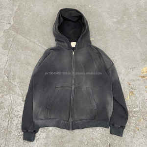 Sudadera con capucha 100% de algodón para hombre, efecto lavado ácido, logotipo personalizado, suéter con cremallera bordada, Terry francés, gran tamaño, peso pesado, Invierno XXS - Product Image 3