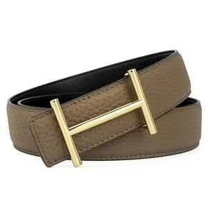 Cinturón de Cuero Genuino para Negocios, Estilo Vaquero, con Hebilla de Acero, Diseño de Litchi Stria, Letra 'H', Unisex para Hombre y Mujer - Product Image 1