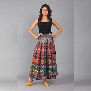 Multicolor Ethnic Print <b>Maxi</b> <b>Skirt</b> Breathable Formal <b>Wrap</b> Style Plus Size Floral Digital Embroidered Silk Cotton XS for Work - Product Image 1