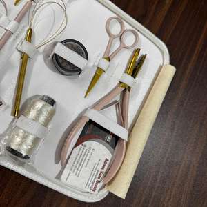 ASB Kit d'outils d'extension de cheveux professionnels attachés à la main avec aiguilles C pince en acier inoxydable or nu personnalisée pince à cheveux ciseaux - Product Image 3