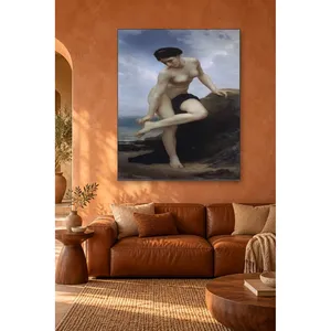 Fida Bouguereau Femme se baignant sur une roche Impression sur toile - Product Image 4