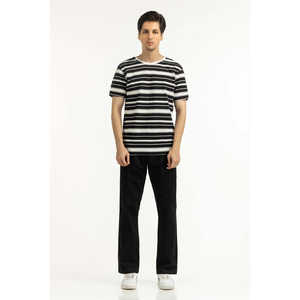 <b>Men's</b> Regular Fit Breathable Anti-Wrinkle Oversize <b>Short</b> <b>Sleeve</b> Black-<b>White</b> Solid Pattern Custom Label 260 Gsm Knitted T-<b>Shirt</b> - Product Image 6