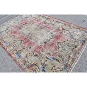 Alfombra Kilim Tradicional Turca Hecha a Mano, Ecológica, Rectangular, 6.5 x 9.4 pies, Roja Beige, Lana y Látex, Diseño de Patchwork de 10 mm - Product Image 4