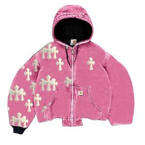 Sudadera con capucha unisex personalizada con cremallera completa y pedrería, estilo urbano, con estampado gráfico de calavera con pedrería, de corte holgado y extragrande - Product Image 1