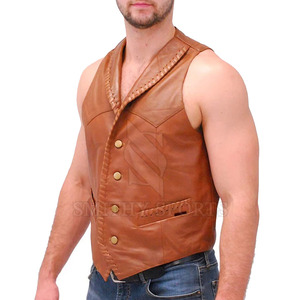 Gilet en cuir sans manches tendance de grande taille Gilet en cuir de moto pour gilet en cuir de vachette pour hommes - Product Image 3