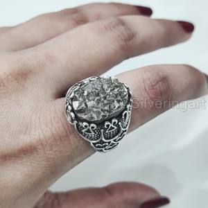 Grossiste Bague pour homme Bague de naissance en pyrite brute naturelle Toutes tailles Bijoux de Noël ottoman Bague en argent sterling 925 - Product Image 1