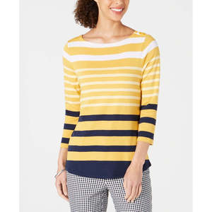 Top da Donna Charter Club in Cotone Pima Giallo con Bottoni e Strisce sulle Spalle, Moda Femminile Lavorato a Maglia Taglia XL per Primavera/Estate - Product Image 1