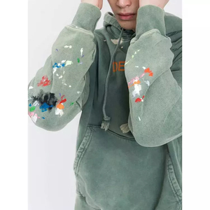 Sweat à capuche surdimensionné délavé à l'acide avec sérigraphie Woodie Sweat vintage personnalisable Motif solide Hiver Essentiel - Product Image 5