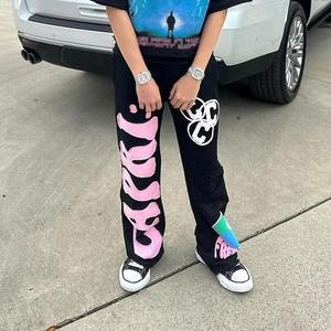 กางเกงวอร์มขาบานของผู้ชายผ้าแคนวาสแบบเรียงซ้อนกันออกแบบได้ตามที่ต้องการสำหรับโลโก้พิมพ์พัฟ - Product Image 4