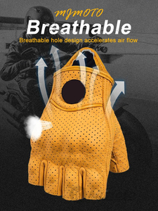 Gants de moto en cuir jaune rétro Protection Gants de moto perforés respirants Gant de moto motocross à écran tactile de course - Product Image 3