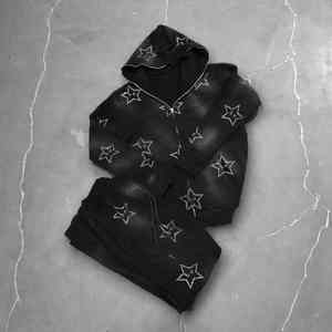 Chándal Unisex de diamantes de imitación para hombre de calidad superior al por mayor precio barato moda cremallera negro 100% algodón chándal deportivo para hombre - Product Image 6