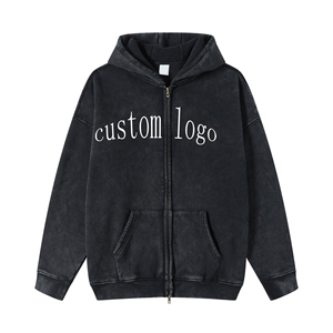 Sweats à capuche surdimensionnés à fermeture éclair pour hommes poids lourd personnalisé coton vierge Streetwear Vintage lavage à l'acide à capuche pour hommes - Product Image 4